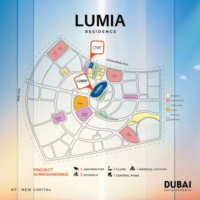 شقة 115 متر للبيع داخل كمبوند lumia بالعاصمة الادارية التابعة لشركة دبي 